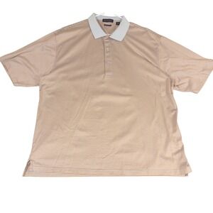Divots Mens XXL Mercerized Cotton Polo Shirt Striped Tan Blue Short Sleeve